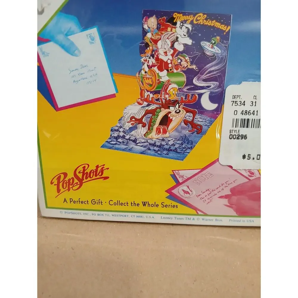 Vintage Looney Tunes Christmas PopShots 3D Greeting Card USA Bugs Bunny Taz New
